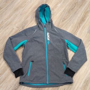 FXR Women's Pulse Gray and Teal Softshell Hooded Jacket size 10